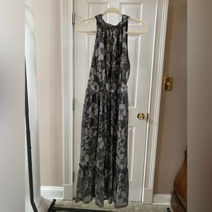 Michael Kors Dress, S, side zipper, ruffle bottom hem, black/silver